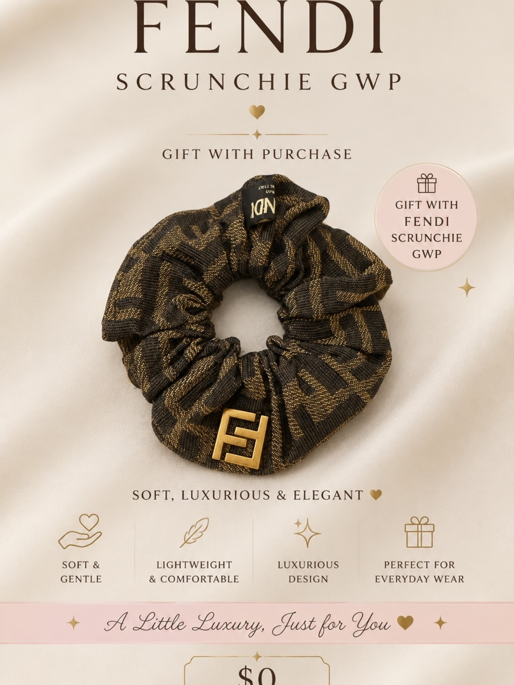 Fendi brown & Gold Logo Scrunchie